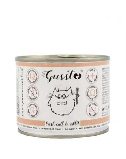 GUSSTO Cat Fresh Calf & Rabbit CARNE PROASPĂTĂ DE VIŢEL CU IEPURE 200 g